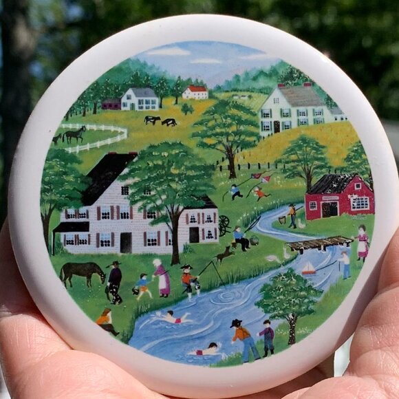 Vtg Four Seasons American Folk Art New England Ceramic Coasters 4pc Set - Picture 4 of 14
